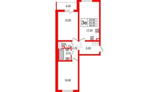 Квартира в ЖК 'Цивилизация', 2 комнатная, 56.6 м², 5 этаж