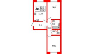 Квартира в ЖК 'Цивилизация', 2 комнатная, 51.9 м², 1 этаж
