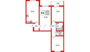 Квартира в ЖК 'Цивилизация', 3 комнатная, 74.4 м², 2 этаж