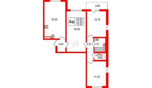 Квартира в ЖК 'Цивилизация', 3 комнатная, 73.3 м², 2 этаж