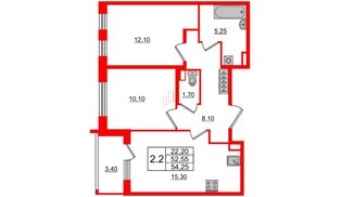 Квартира в ЖК Univer City, 2 комнатная, 52.55 м², 1 этаж