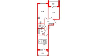 Квартира в ЖК Универ Сити, 2 комнатная, 49.7 м², 4 этаж