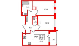 Квартира в ЖК Univer City, 2 комнатная, 52.55 м², 1 этаж