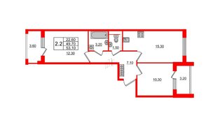 Квартира в ЖК «Универ Сити», 2 комнатная, 49.7 м², 4 этаж