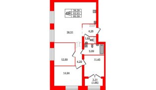 Квартира в ЖК Наука, 3 комнатная, 95.59 м², 3 этаж