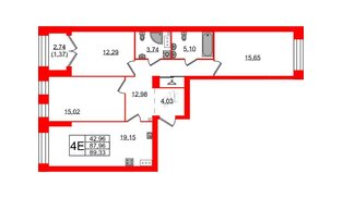 Квартира в ЖК Наука, 3 комнатная, 89.33 м², 2 этаж