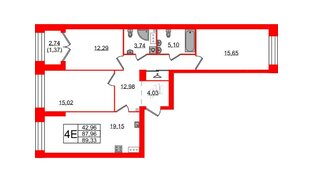 Квартира в ЖК Наука, 3 комнатная, 89.33 м², 4 этаж
