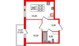 Квартира в ЖК «Монография», 1 комнатная, 34.3 м², 12 этаж