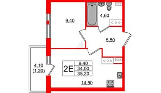 Квартира в ЖК Монография, 1 комнатная, 35.1 м², 12 этаж
