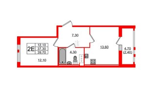 Квартира в ЖК «Монография», 1 комнатная, 39.9 м², 8 этаж