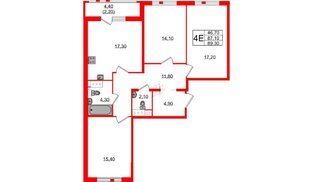 Квартира в ЖК Монография, 3 комнатная, 89 м², 3 этаж