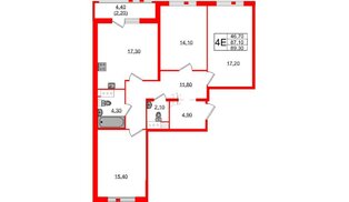 Квартира в ЖК Монография, 3 комнатная, 89 м², 8 этаж