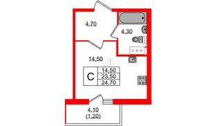 Квартира в ЖК «Монография», студия, 24.9 м², 11 этаж