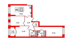 Квартира в ЖК Наука, 3 комнатная, 85.66 м², 3 этаж