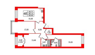 Квартира в ЖК Наука, 3 комнатная, 89.69 м², 7 этаж