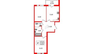 Квартира в ЖК Монография, 2 комнатная, 60 м², 11 этаж