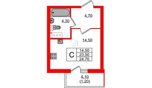 Квартира в ЖК «Монография», студия, 24.6 м², 10 этаж