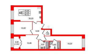 Квартира в ЖК Наука, 3 комнатная, 86.52 м², 3 этаж