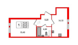 Квартира в ЖК «Монография», 1 комнатная, 39.2 м², 4 этаж
