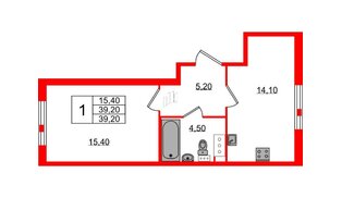 Квартира в ЖК «Монография», 1 комнатная, 39.1 м², 5 этаж