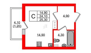 Квартира в ЖК «Монография», студия, 25.2 м², 4 этаж