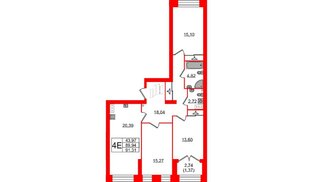 Квартира в ЖК Наука, 3 комнатная, 91.31 м², 2 этаж
