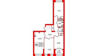 Квартира в ЖК Наука, 3 комнатная, 91.31 м², 3 этаж