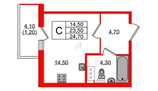 Квартира в ЖК Монография, студия, 24.7 м², 11 этаж