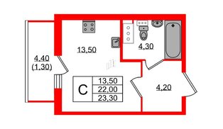 Квартира в ЖК «Монография», студия, 23.2 м², 12 этаж