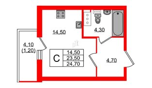 Квартира в ЖК «Монография», студия, 24.7 м², 7 этаж