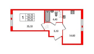 Квартира в ЖК Монография, 1 комнатная, 39.3 м², 12 этаж