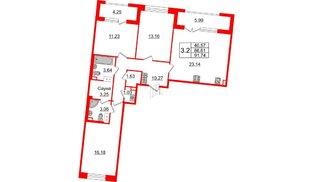 Квартира в ЖК «Amber Club на Васильевском», 3 комнатная, 85.5 м², 3 этаж