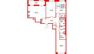 Квартира в ЖК «Amber Club на Васильевском», 3 комнатная, 91 м², 4 этаж