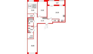 Квартира в ЖК «Amber Club на Васильевском», 3 комнатная, 91.9 м², 2 этаж