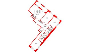 Квартира в ЖК «Amber Club на Васильевском», 3 комнатная, 86.7 м², 7 этаж