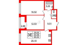 Квартира в ЖК Морская набережная.SeaView 2, 2 комнатная, 65.52 м², 17 этаж