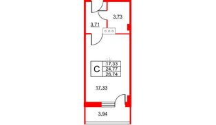 Апартаменты в ЖК Wings, студия, 27.6 м², 9 этаж