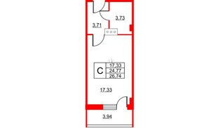 Апартаменты в ЖК Wings, студия, 27.6 м², 9 этаж