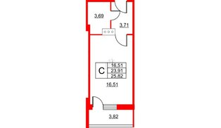 Апартаменты в ЖК Wings, студия, 26.8 м², 9 этаж