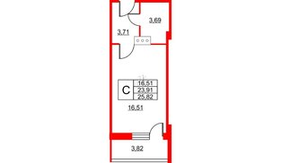 Апартаменты в ЖК Wings, студия, 26.6 м², 9 этаж