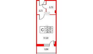 Апартаменты в ЖК Wings, студия, 27.6 м², 9 этаж