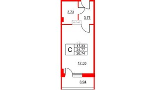Апартаменты в ЖК Wings, студия, 27.6 м², 9 этаж