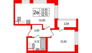 Квартира в ЖК Cube, 1 комнатная, 34.79 м², 12 этаж