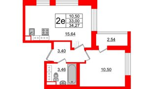 Квартира в ЖК Cube, 1 комнатная, 34.27 м², 13 этаж