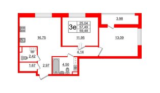 Квартира в ЖК Cube, 2 комнатная, 59.48 м², 7 этаж