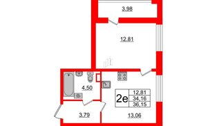 Квартира в ЖК Cube, 1 комнатная, 36.15 м², 2 этаж