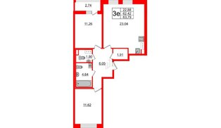 Квартира в ЖК Cube, 2 комнатная, 63.79 м², 3 этаж