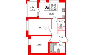 Квартира в ЖК Cube, 2 комнатная, 53.33 м², 3 этаж