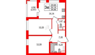 Квартира в ЖК Cube, 2 комнатная, 54.66 м², 8 этаж