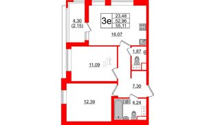 Квартира в ЖК Cube, 2 комнатная, 55.11 м², 12 этаж